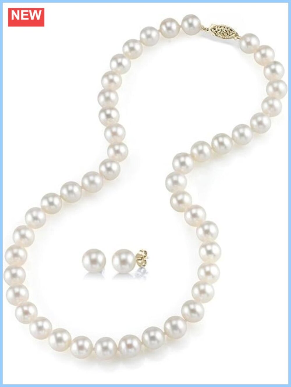 14K Yellow Gold Freshwater Pearl Necklace & Earrings Set AAAA Round 18"